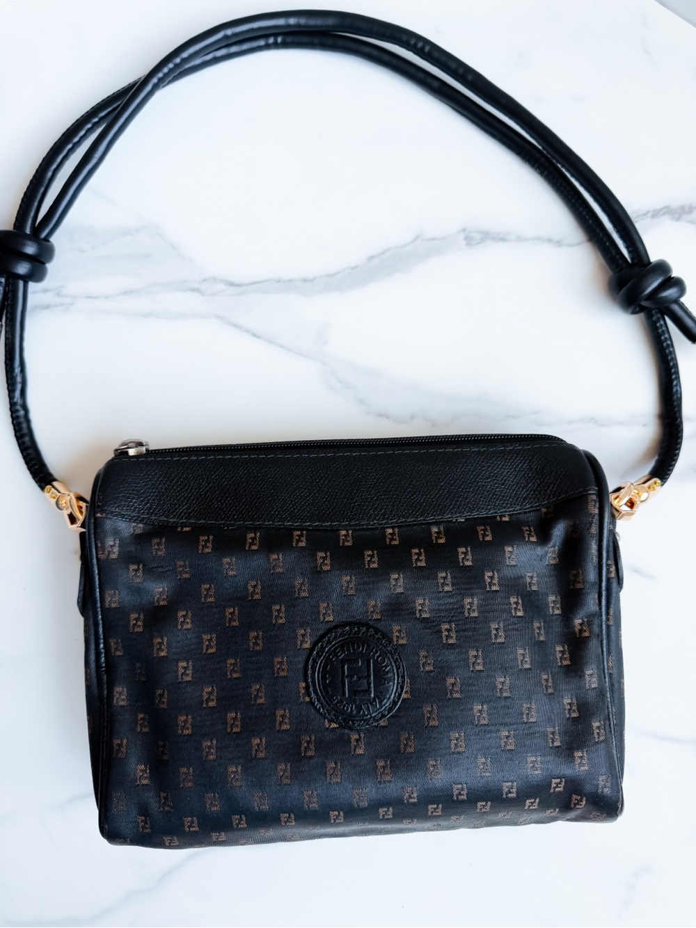 Vintage Fendi Black FF Zucchino on strap